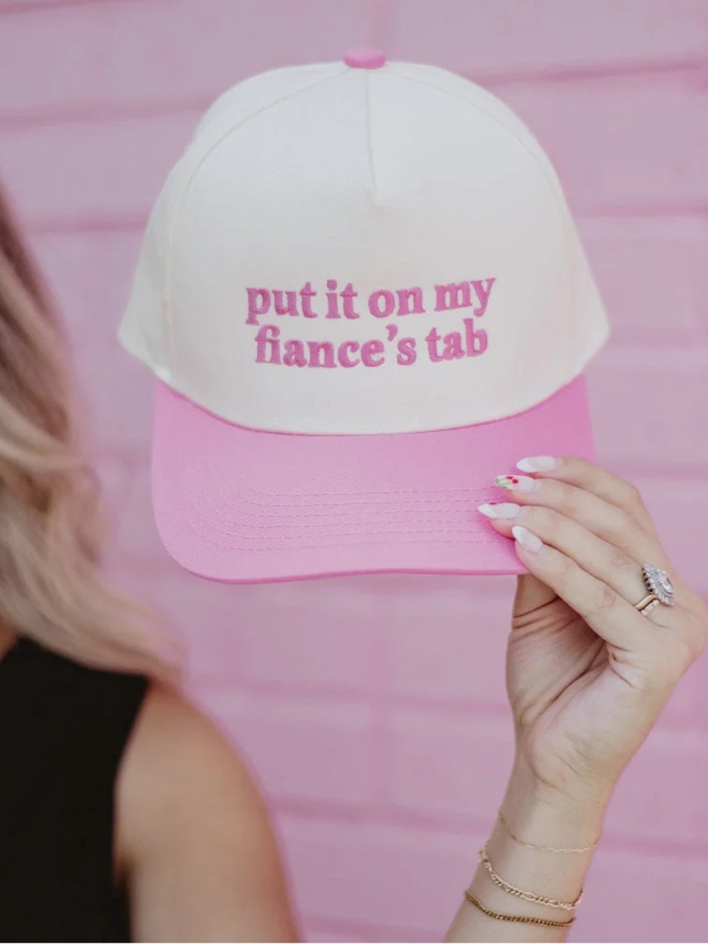 Embroidered 'Put It On My Fiance's Tab' Two-Tone Trucker Hat